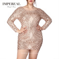 Long Sleeve Short Length Rose Gold Sequin Plus Size Bodycon Dress